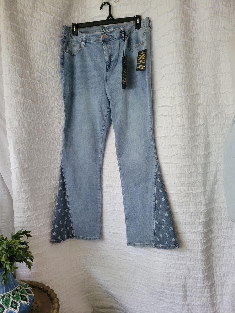DG2 by Diane Gilman Light Wash Flare Jeans with Star Cuff - Picture 2 of 16